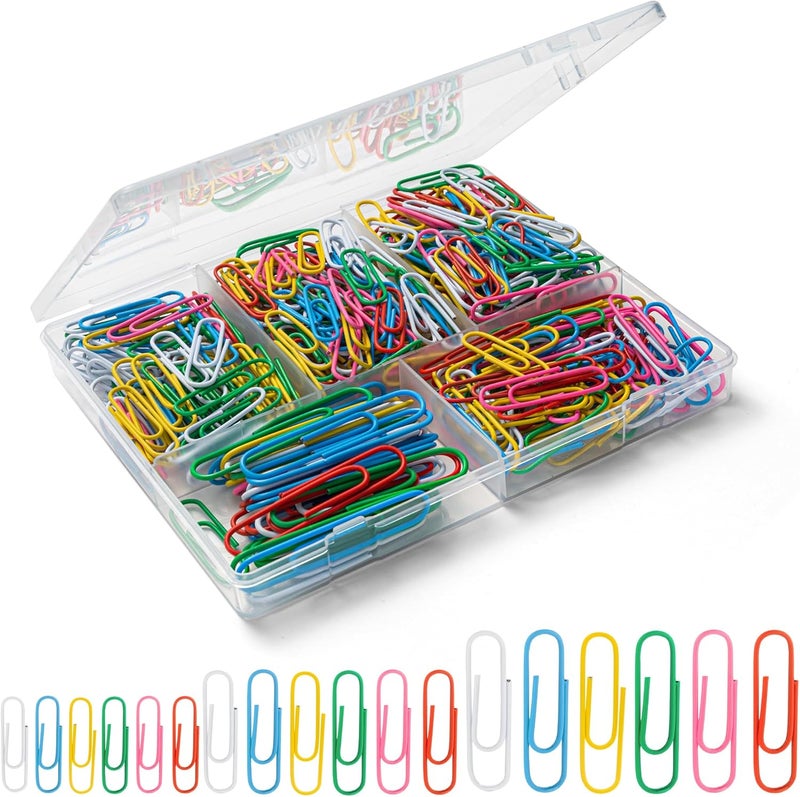 Bflaae Paper Clips Assorted Sizes, Cute Colored Paper Clip for Office Supplies,Small Medium Large Jumbo, Colorful and Heavy Duty, Ideal for Bookmark- Pack of 350 - Image 1